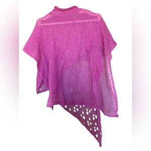 Ladies mohair blend knit poncho. One size. Fuschia pink.